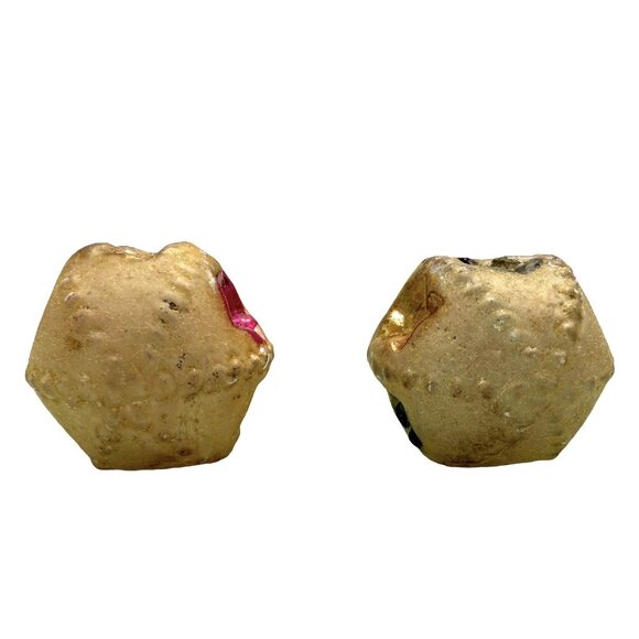 2 Vintage Miniature Feather Tree Star-Shaped Indent Glass Christmas Ornaments - Picture 4 of 7